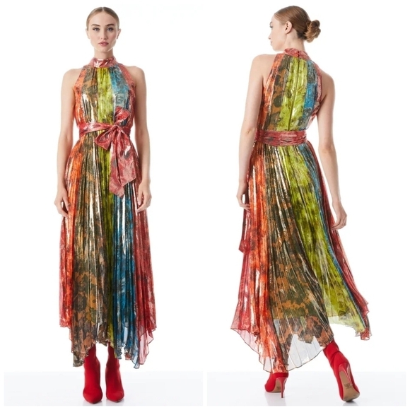 Alice + Olivia Mertie Mock Neck Pleated Maxi Dress - Picture 12 of 12